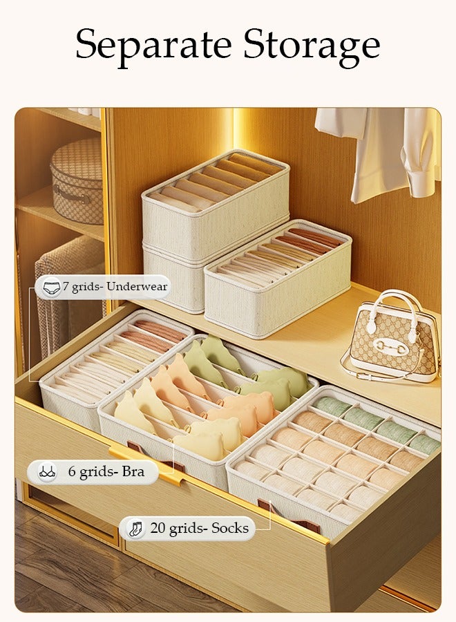 3pcs Wardrobe Clothes Organizer Sock Underwear Drawer Organizer Dividers Cell Foldable Linen Dresser Closet Organizers and Storage Bins for Clothing, Baby Clothes, Bra, Panty, Scarf, Ties, Scarves