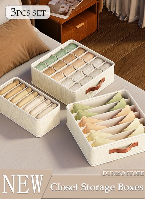 3pcs Wardrobe Clothes Organizer Sock Underwear Drawer Organizer Dividers Cell Foldable Linen Dresser Closet Organizers and Storage Bins for Clothing, Baby Clothes, Bra, Panty, Scarf, Ties, Scarves