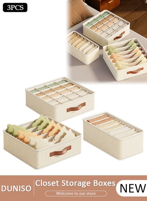3pcs Wardrobe Clothes Organizer Sock Underwear Drawer Organizer Dividers Cell Foldable Linen Dresser Closet Organizers and Storage Bins for Clothing, Baby Clothes, Bra, Panty, Scarf, Ties, Scarves