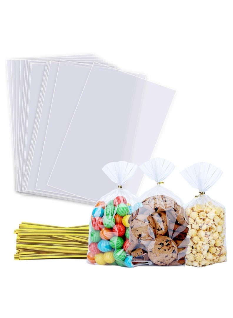 100 قطعة  أكياس بلاستيكية أكياس سيلوفان شفافة أكياس هدايا سيلوفان 100 قطعة أكياس هدايا مع أربطة ملتوية وشرائط أشرطة حفلات حلوى أكياس حلوى للمخابز الفشار البسكويت الحلوى الحلوى 18-25 سم - Image 1