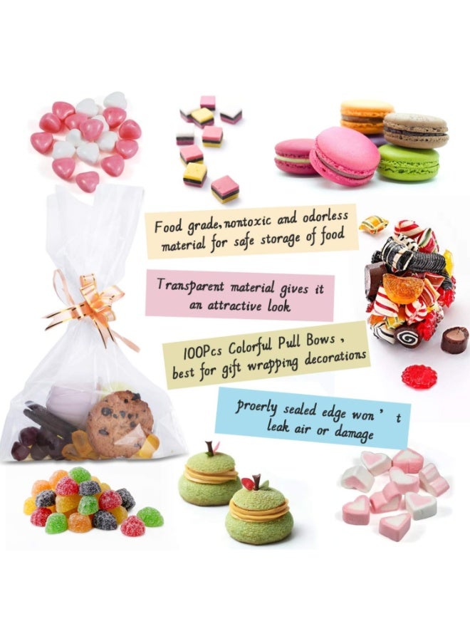 100 قطعة  أكياس بلاستيكية أكياس سيلوفان شفافة أكياس هدايا سيلوفان 100 قطعة أكياس هدايا مع أربطة ملتوية وشرائط أشرطة حفلات حلوى أكياس حلوى للمخابز الفشار البسكويت الحلوى الحلوى 18-25 سم - Image 4