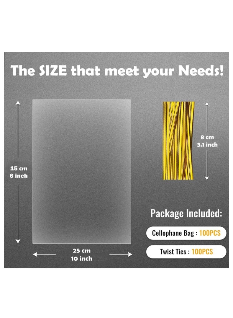 100 قطعة  أكياس بلاستيكية أكياس سيلوفان شفافة أكياس هدايا سيلوفان 100 قطعة أكياس هدايا مع أربطة ملتوية وشرائط أشرطة حفلات حلوى أكياس حلوى للمخابز الفشار البسكويت الحلوى الحلوى 18-25 سم - Image 3