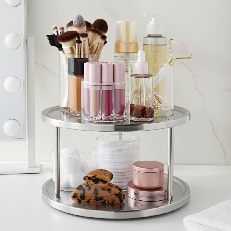 Juvale 2-Tier Lazy Susan Spice Rack Organizer for Cabinet - 10.5 in, Stainless Steel - Kitchen Countertop Organizer & Spice Carousel for Pantry Organization - Image 2