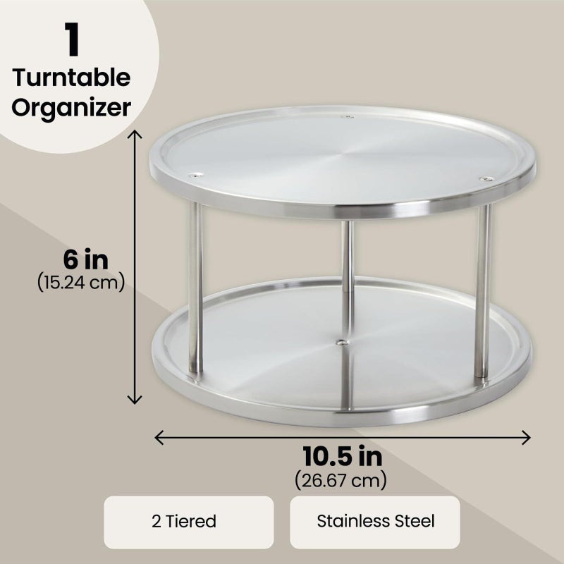 Juvale 2-Tier Lazy Susan Spice Rack Organizer for Cabinet - 10.5 in, Stainless Steel - Kitchen Countertop Organizer & Spice Carousel for Pantry Organization - Image 5