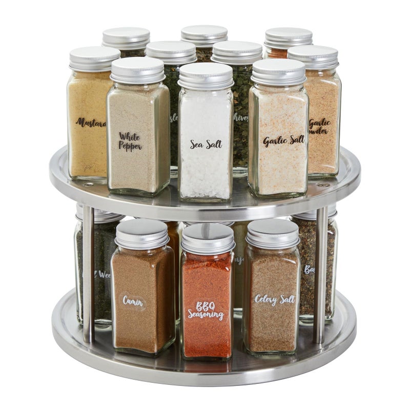 Juvale 2-Tier Lazy Susan Spice Rack Organizer for Cabinet - 10.5 in, Stainless Steel - Kitchen Countertop Organizer & Spice Carousel for Pantry Organization - Image 1