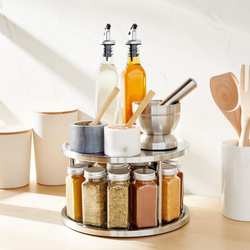 Juvale 2-Tier Lazy Susan Spice Rack Organizer for Cabinet - 10.5 in, Stainless Steel - Kitchen Countertop Organizer & Spice Carousel for Pantry Organization - Image 3