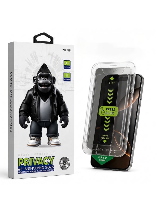Privacy Tempered Glass Screen Protector with Easy Installation Tool for iPhone 17 Pro by Zam Tech, 9H Full Coverage, Anti-Spy, Bubble-Free - Image 1
