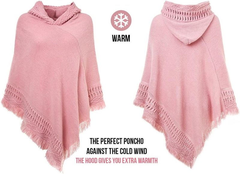 Ferand Ladies' Hooded Cape with Fringed Hem, Crochet Poncho Knitting Patterns for Women - Image 3
