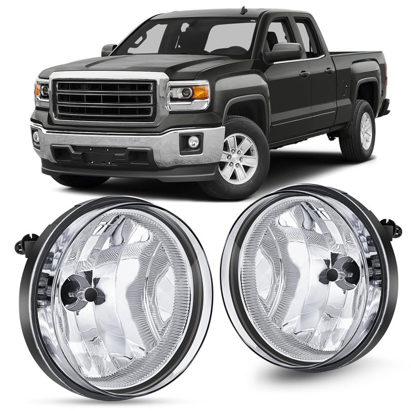 Nilight Fog Light Assembly Compatible with 2007 2008 2009 2010 2011 2012 2013 GMC Sierra 1500 0714 Sierra 2500HD 3500HD Clear Lens Lamps Replacement 880 12V 27W Bulbs