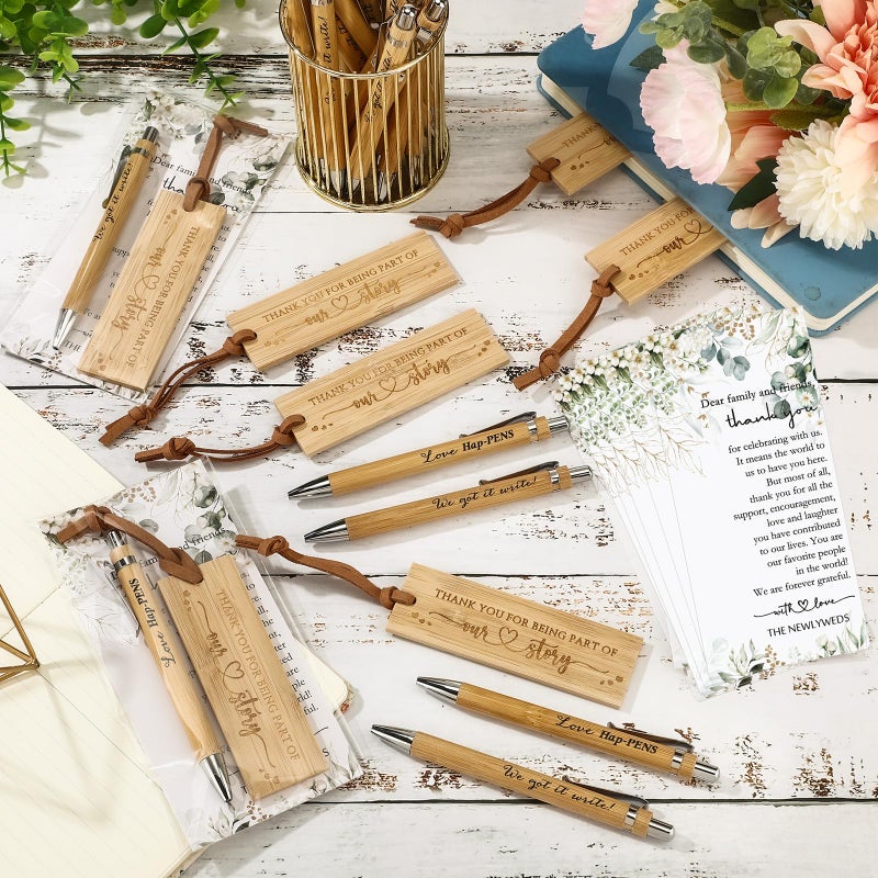 Skyygemm 50 Sets Wedding Party Favors for Guests Include We Got It Write Wood Bamboo Pens Bookmarks with Tassel Thank You Cards with Bag Wedding Favors Welcome Bag Stuffers for Bridal Shower Party - Image 5