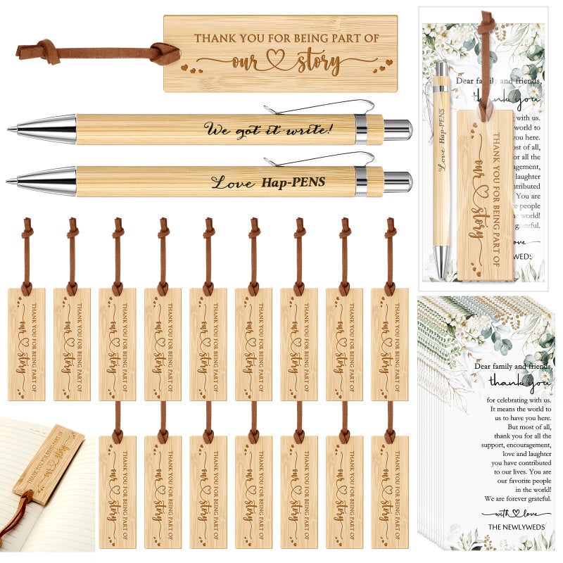 Skyygemm 50 Sets Wedding Party Favors for Guests Include We Got It Write Wood Bamboo Pens Bookmarks with Tassel Thank You Cards with Bag Wedding Favors Welcome Bag Stuffers for Bridal Shower Party - Image 1