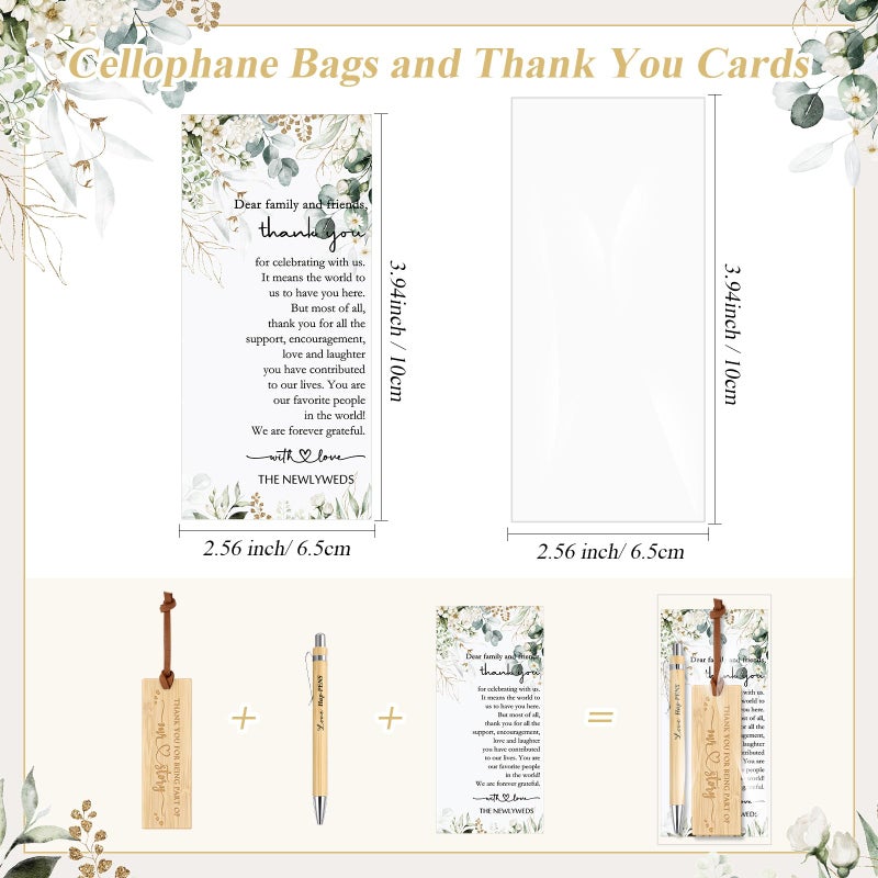 Skyygemm 50 Sets Wedding Party Favors for Guests Include We Got It Write Wood Bamboo Pens Bookmarks with Tassel Thank You Cards with Bag Wedding Favors Welcome Bag Stuffers for Bridal Shower Party - Image 4