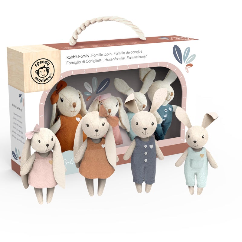 SPEEDY MONKEY Rabbit Family Set â€“ Miniature Bunny Figures with Parents & 2 Baby Rabbits â€“ Pretend Play Doll House Family for Kids, Toddlers, Girls â€“ Cute Dollhouse Decor Toy - Image 1