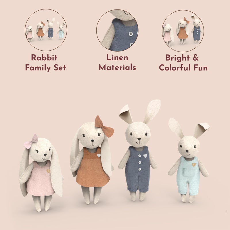 SPEEDY MONKEY Rabbit Family Set â€“ Miniature Bunny Figures with Parents & 2 Baby Rabbits â€“ Pretend Play Doll House Family for Kids, Toddlers, Girls â€“ Cute Dollhouse Decor Toy - Image 4