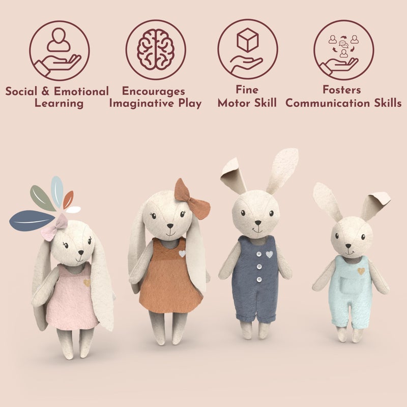 SPEEDY MONKEY Rabbit Family Set â€“ Miniature Bunny Figures with Parents & 2 Baby Rabbits â€“ Pretend Play Doll House Family for Kids, Toddlers, Girls â€“ Cute Dollhouse Decor Toy - Image 5