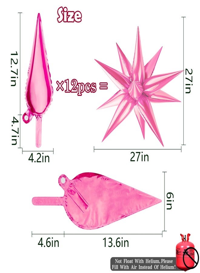 Moukiween 60 PCS Pink Star Balloons, 12 Point cone Explosion Star Foil Balloons for Birthday, Valentine's Day, Bridal Shower, Wedding, Mother's Day Decorations (Pink) - Image 2