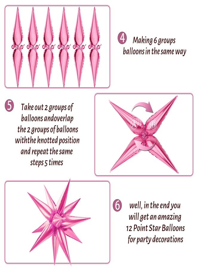 Moukiween 60 PCS Pink Star Balloons, 12 Point cone Explosion Star Foil Balloons for Birthday, Valentine's Day, Bridal Shower, Wedding, Mother's Day Decorations (Pink) - Image 4