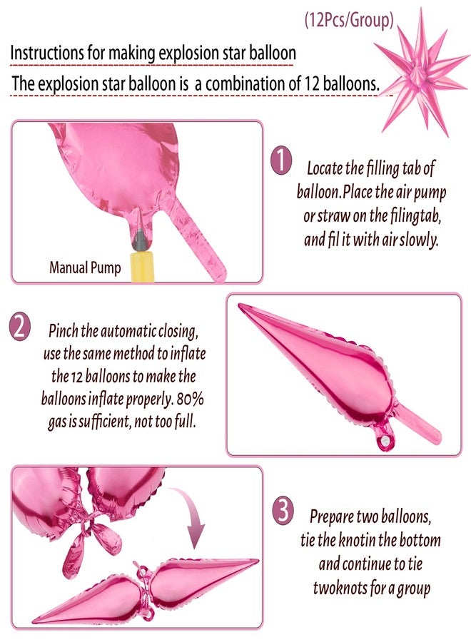 Moukiween 60 PCS Pink Star Balloons, 12 Point cone Explosion Star Foil Balloons for Birthday, Valentine's Day, Bridal Shower, Wedding, Mother's Day Decorations (Pink) - Image 3