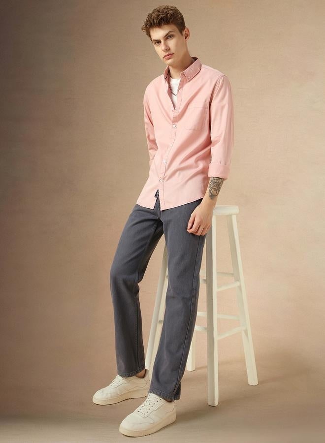 Dennis Lingo Relaxed Fit Pink Cotton Casual Shirt Button Down Collar - Image 1