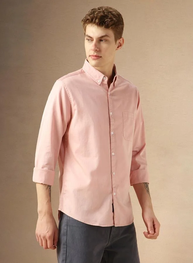 Dennis Lingo Relaxed Fit Pink Cotton Casual Shirt Button Down Collar