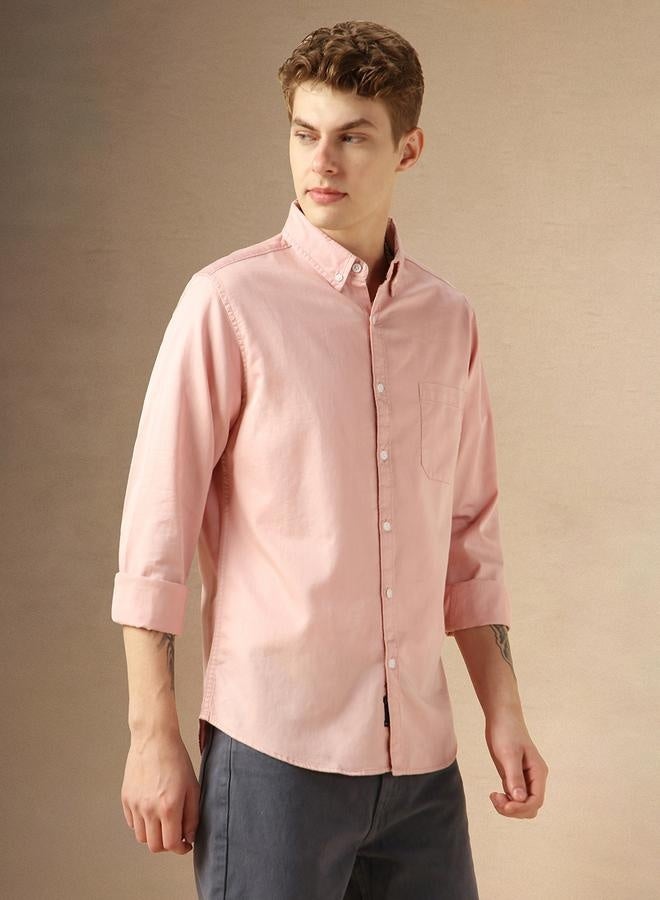 Dennis Lingo Relaxed Fit Pink Cotton Casual Shirt Button Down Collar - Image 3