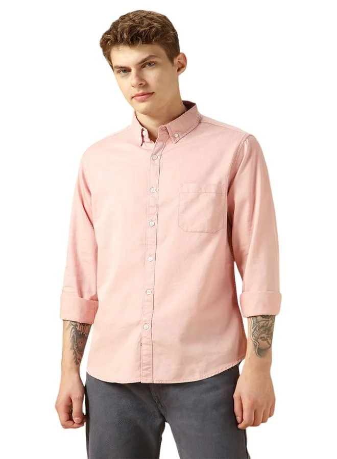 Dennis Lingo Relaxed Fit Pink Cotton Casual Shirt Button Down Collar