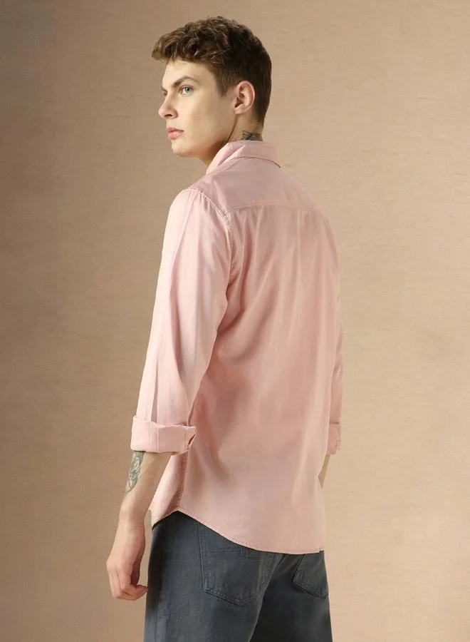 Dennis Lingo Relaxed Fit Pink Cotton Casual Shirt Button Down Collar