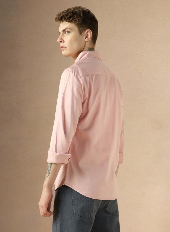 Dennis Lingo Relaxed Fit Pink Cotton Casual Shirt Button Down Collar - Image 5