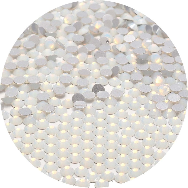 2000pcs Flatback Round Glass Nail Art Rhinestones Crystal for DIY Making Accessories Shoes, Clothes, Face Art, Bags, Manicure (White Opal, SS10 2000pcs)