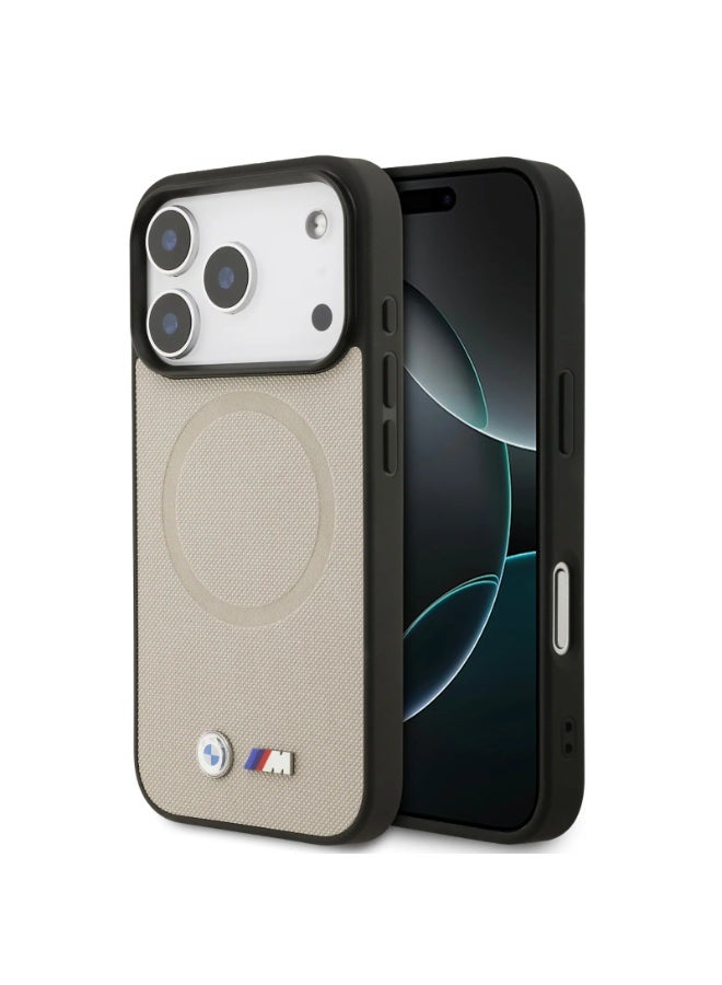 BMW iPhone 17 Pro MagSafe Case Full Wrapped Leather with Metal Logos / Slim profile / MagSafe / Drop Protection / Easy Snap On / Back Cover - Gray - Image 1