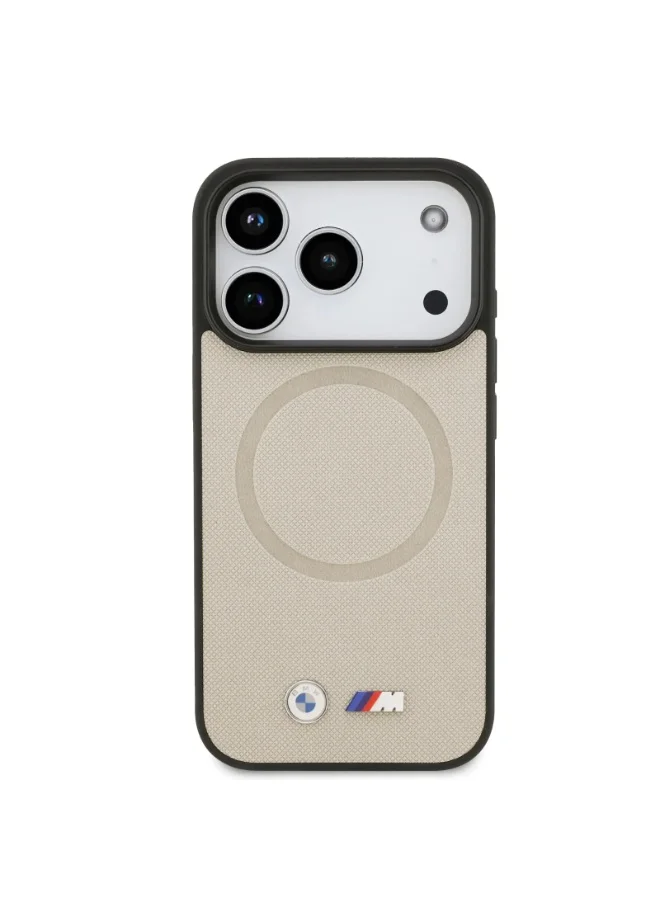 BMW Gray - Metal Logos iPhone 17 Pro MagSafe Case Full Wrapped Leather with Metal Logos / Slim profile / MagSafe / Drop Protection / Easy Snap On / Back Cover - Gray  | Best Price UAE