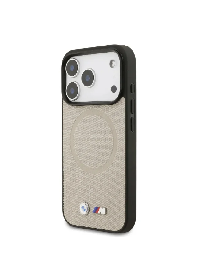 BMW Gray - Metal Logos iPhone 17 Pro MagSafe Case Full Wrapped Leather with Metal Logos / Slim profile / MagSafe / Drop Protection / Easy Snap On / Back Cover - Gray  | Best Price UAE