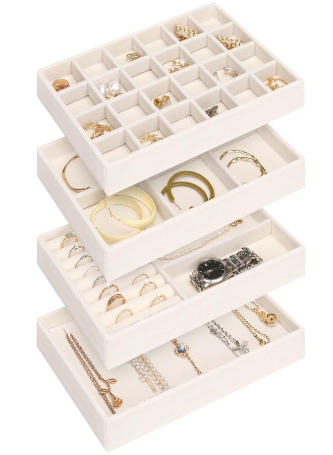 Jenseits 4 Jewelry Organizer Drawer Insert, Stackable Velvet Jewelry Tray Organizer Display Case Storage Containers, Earring Holder Necklace Watch Bracelet Accessary Ring Trays, Gift For Women (Beige) - Image 1