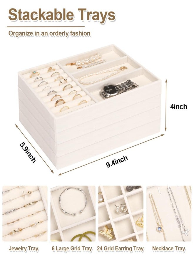Jenseits 4 Jewelry Organizer Drawer Insert, Stackable Velvet Jewelry Tray Organizer Display Case Storage Containers, Earring Holder Necklace Watch Bracelet Accessary Ring Trays, Gift For Women (Beige) - Image 5