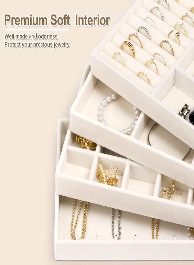 Jenseits 4 Jewelry Organizer Drawer Insert, Stackable Velvet Jewelry Tray Organizer Display Case Storage Containers, Earring Holder Necklace Watch Bracelet Accessary Ring Trays, Gift For Women (Beige) - Image 4