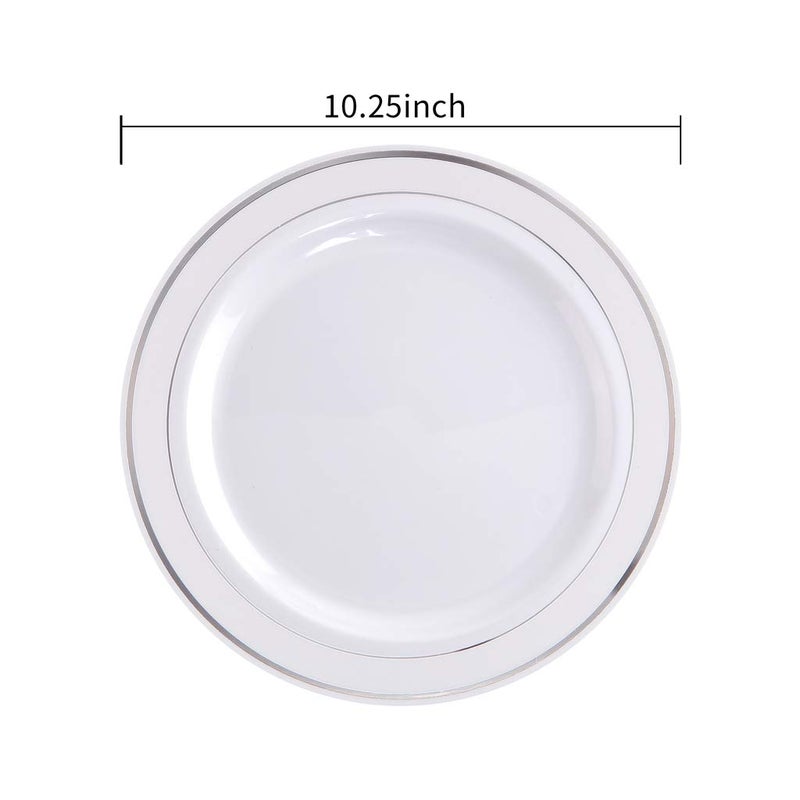 bUCLA 100Pieces Silver Plastic Plates - 10.25inch Silver Rim Disposable Dinner Plates - Ideal for Weddings, Parties - Image 3