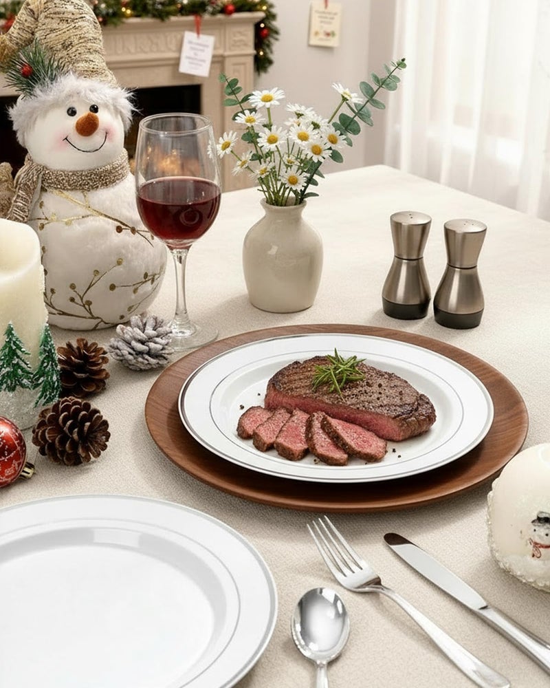 bUCLA 100Pieces Silver Plastic Plates - 10.25inch Silver Rim Disposable Dinner Plates - Ideal for Weddings, Parties - Image 2