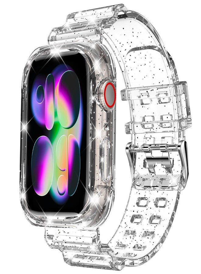 DABAOZA Compatible with Apple Watch Band 38 mm 40 mm 42 mm 44 mm with Glitter Bumper Case, Women Silicone Soft Comfortable Adjustable Strap for iWatch SE Series 6/5/4/3/2/1, Glitter Clear, 49mm Ultra - Image 1