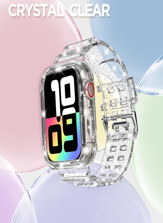 DABAOZA Compatible with Apple Watch Band 38 mm 40 mm 42 mm 44 mm with Glitter Bumper Case, Women Silicone Soft Comfortable Adjustable Strap for iWatch SE Series 6/5/4/3/2/1, Glitter Clear, 49mm Ultra - Image 4