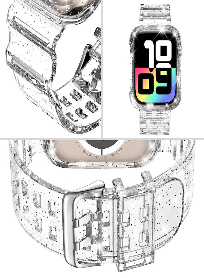 DABAOZA Compatible with Apple Watch Band 38 mm 40 mm 42 mm 44 mm with Glitter Bumper Case, Women Silicone Soft Comfortable Adjustable Strap for iWatch SE Series 6/5/4/3/2/1, Glitter Clear, 49mm Ultra - Image 3