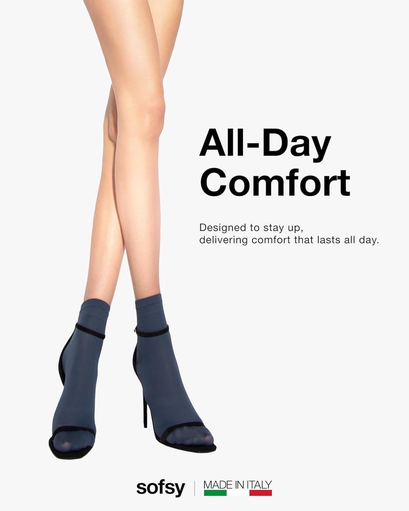 sofsy Italian High-Fashioned Ankle Socks - 40 Den Semi Sheer Nylon Stockings for Women | Durable, Soft, Low-Cut Design - Image 4