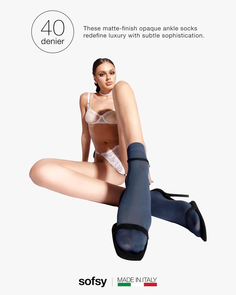 sofsy Italian High-Fashioned Ankle Socks - 40 Den Semi Sheer Nylon Stockings for Women | Durable, Soft, Low-Cut Design - Image 3