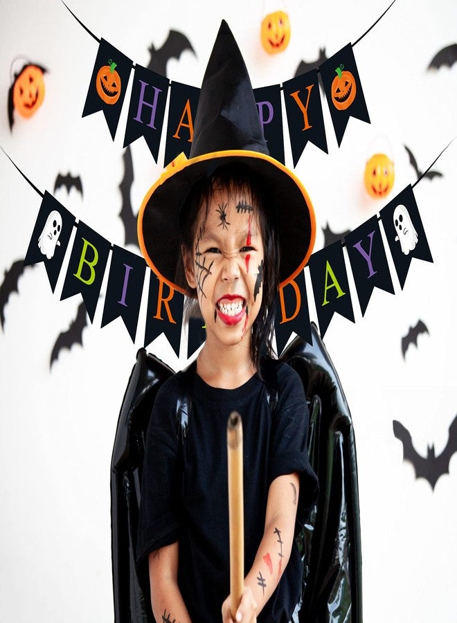 Meaxur Black Halloween Birthday Banner - Happy Birthday Party Decorations Theme Banner for Home & Yard Decor - Image 5