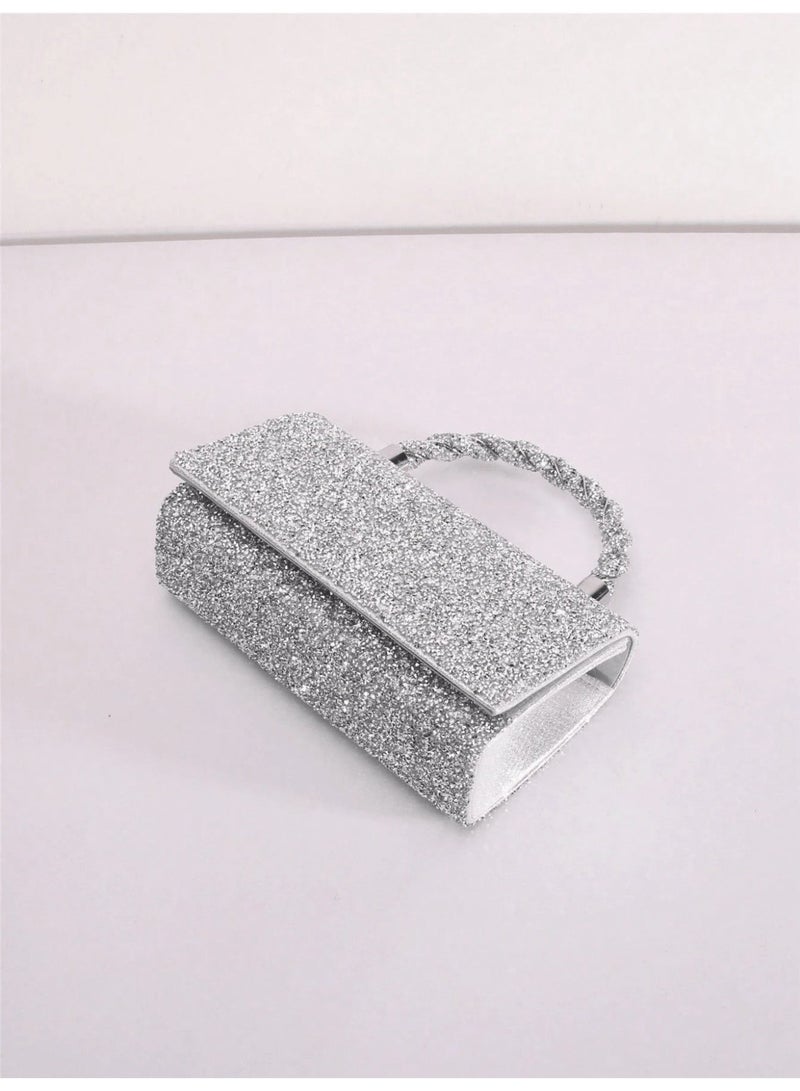 Elegant Women's Silver Evening Bag Adorned with Sparkling Crystals - Image 4