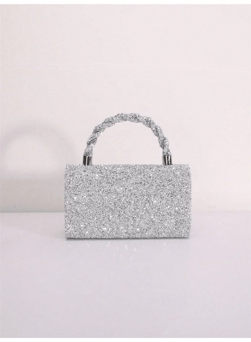 Elegant Women's Silver Evening Bag Adorned with Sparkling Crystals - Image 2