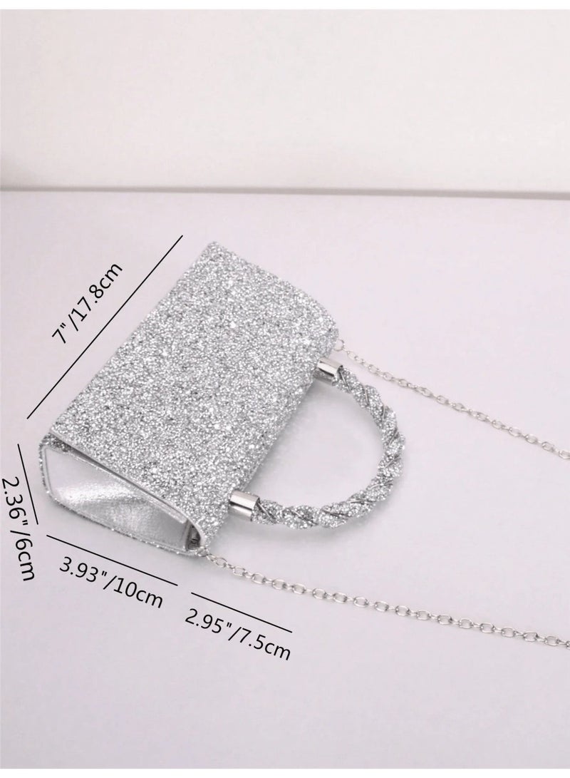 Elegant Women's Silver Evening Bag Adorned with Sparkling Crystals - Image 3