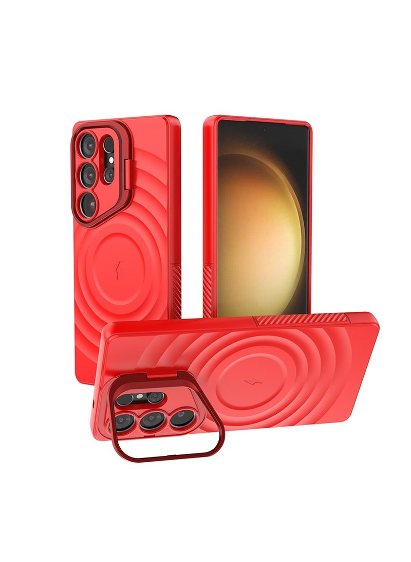 cas:pace Magnetic Phone Case for S25 Series, Anti-slip and Anti-drop Protective Case with Metal Lens Holder, Compatible with MagSafe - Red + Two-layer Tempered Film - Image 1