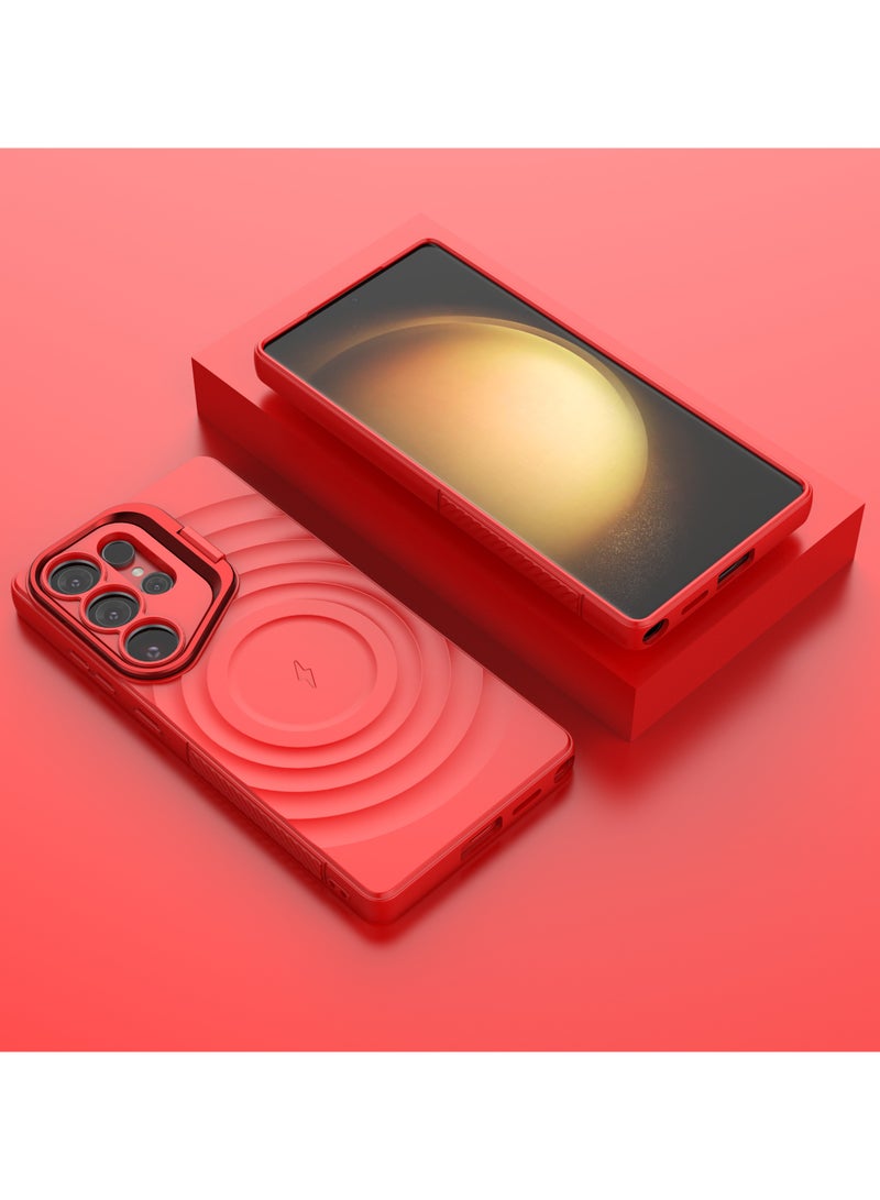 cas:pace Magnetic Phone Case for S25 Series, Anti-slip and Anti-drop Protective Case with Metal Lens Holder, Compatible with MagSafe - Red + Two-layer Tempered Film - Image 2