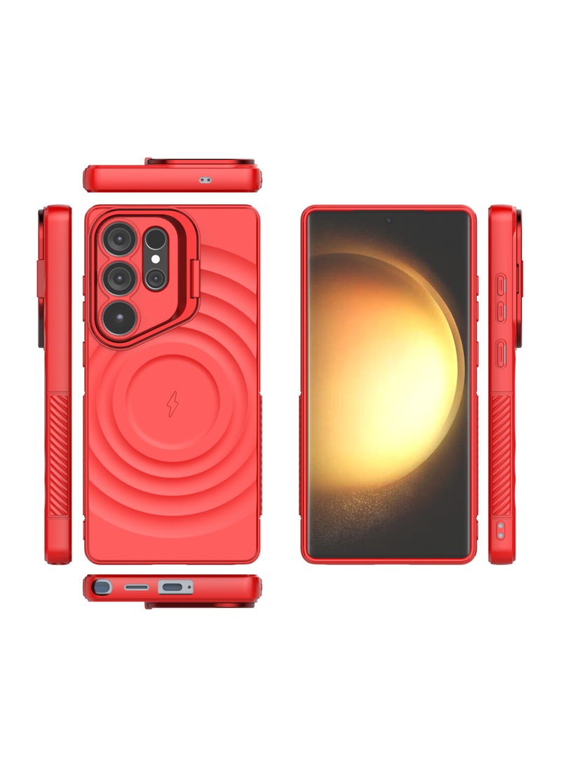 cas:pace Magnetic Phone Case for S25 Series, Anti-slip and Anti-drop Protective Case with Metal Lens Holder, Compatible with MagSafe - Red + Two-layer Tempered Film - Image 3