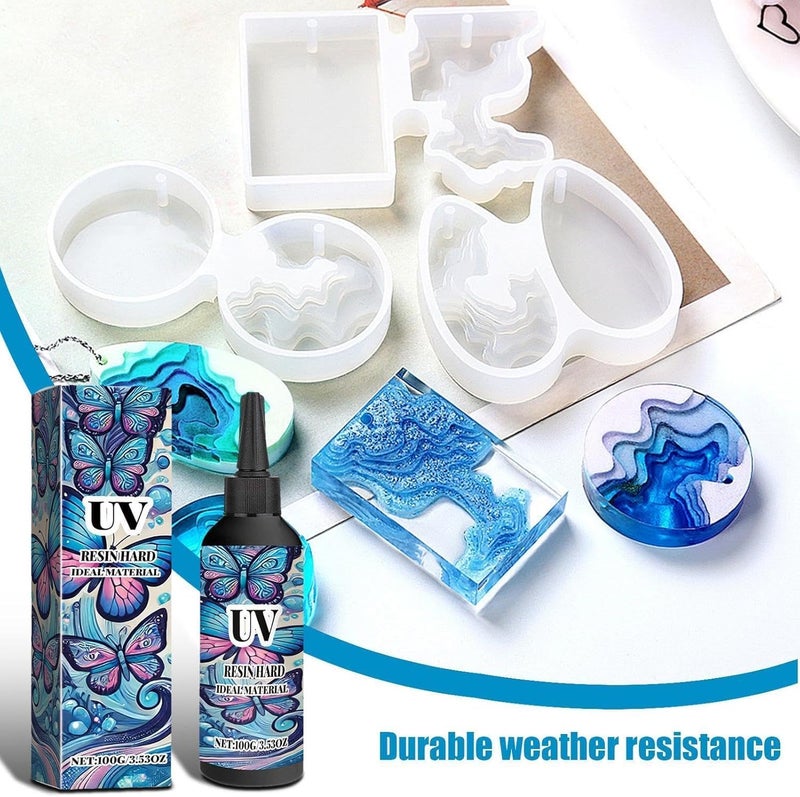 إكسفور غراء راتنج الأشعة فوق البنفسجية للحرف اليدوية، غراء راتنج الأشعة فوق البنفسجية الصلب، راتنج الأشعة فوق البنفسجية سريع الجفاف، قطرات كريستال للزهور المجففة، غراء معالجة عالي اللمعان للمجوهرات والحرف اليدوية والفنون والحرف اليدوية (100 غرام) - Image 3